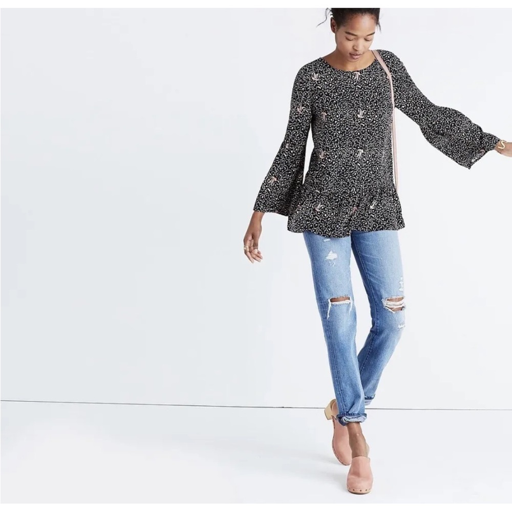 Madewell 
Silk Fiesta Paisley Bell-Sleeve Top